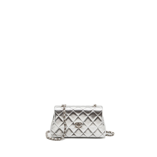 Chanel 25s O-phone Holder with Chain Calfskin Silver SHW(microchip)