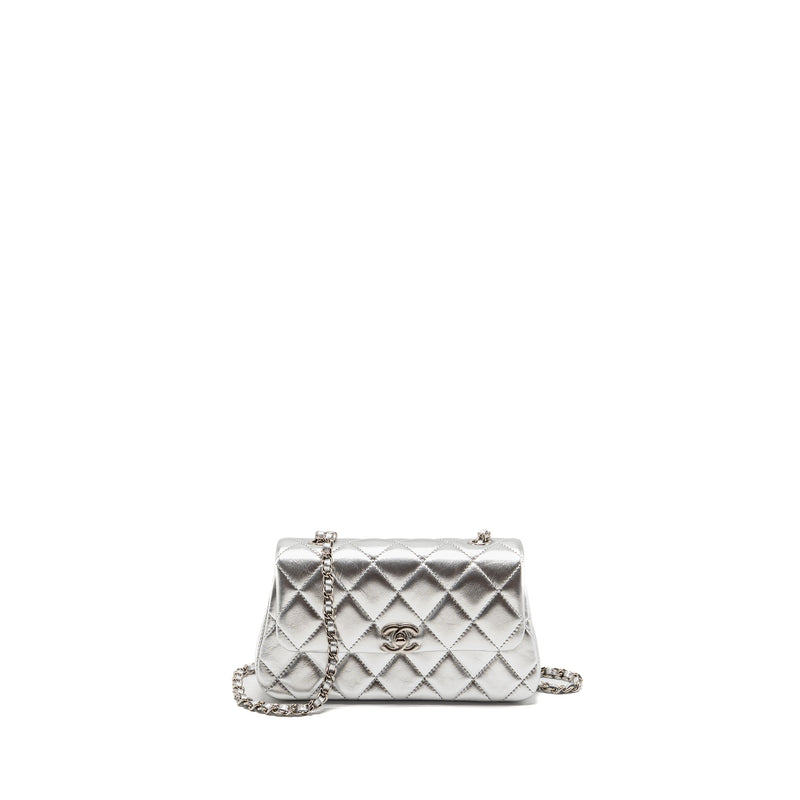 Chanel 25s O-phone Holder with Chain Calfskin Silver SHW(microchip)