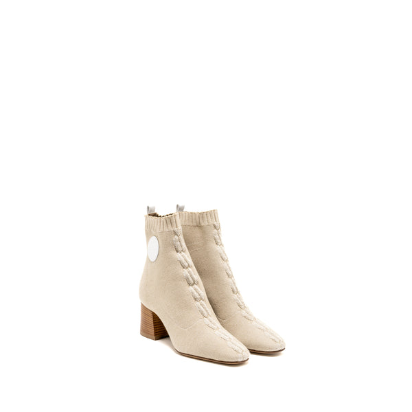 Hermes Size 37 Volver 60 Ankle Boot Chenille Knit/Calfskin Blanc