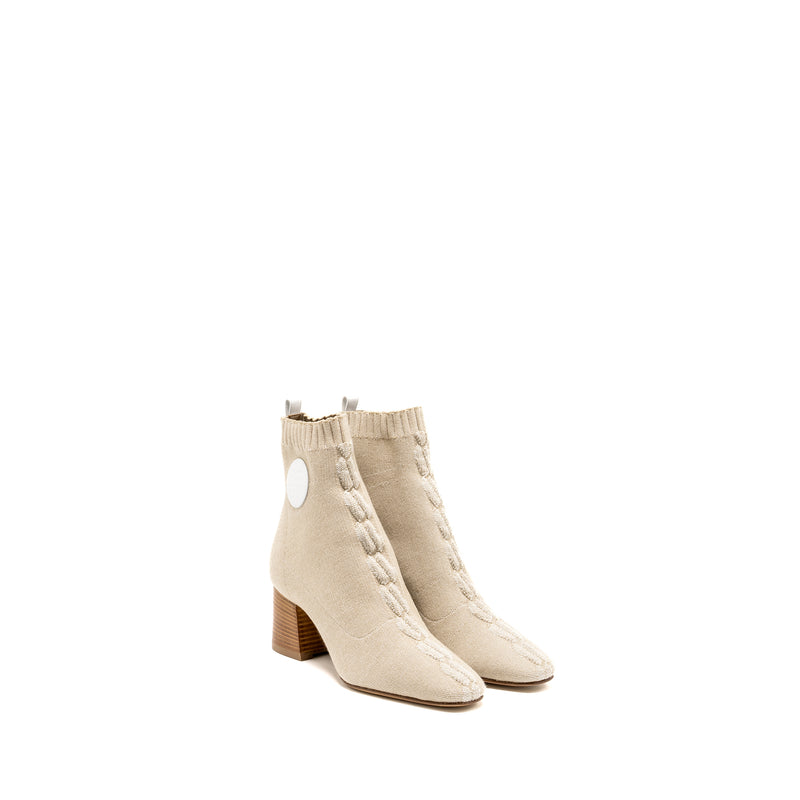 Hermes Size 37 Volver 60 Ankle Boot Chenille Knit/Calfskin Blanc