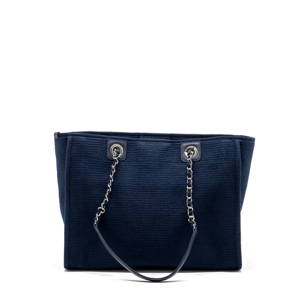Chanel Deauville Tote Bag Canvas Navy SHW (microchip)