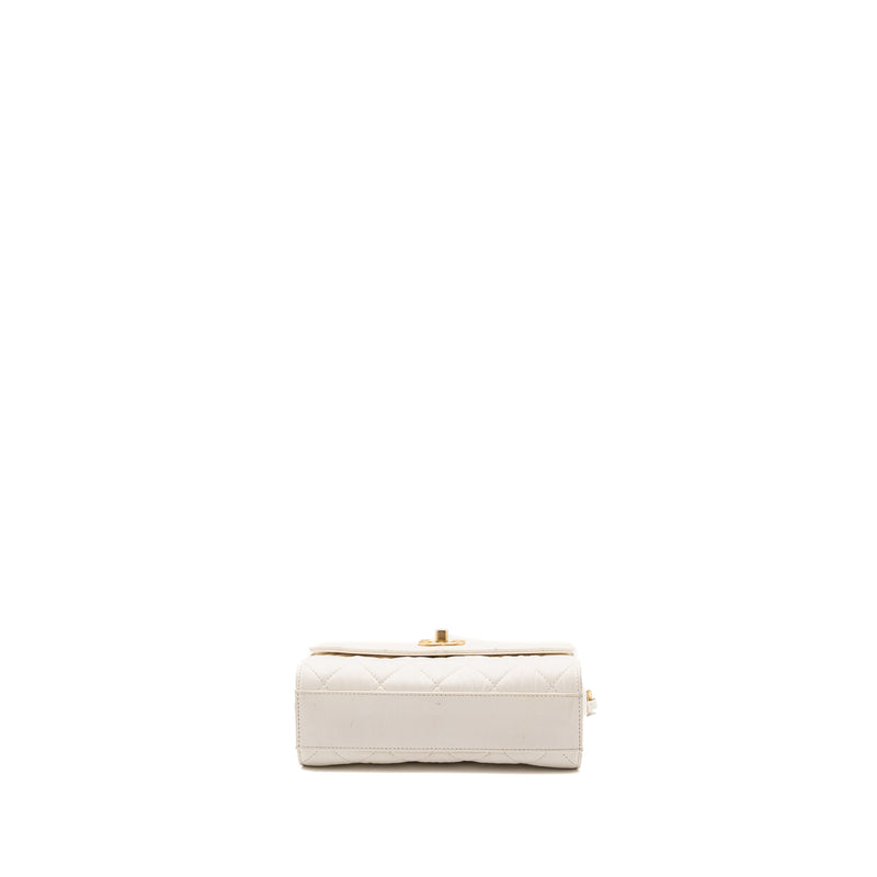 Chanel Top Handle Flap Bag Lambskin White Brush GHW