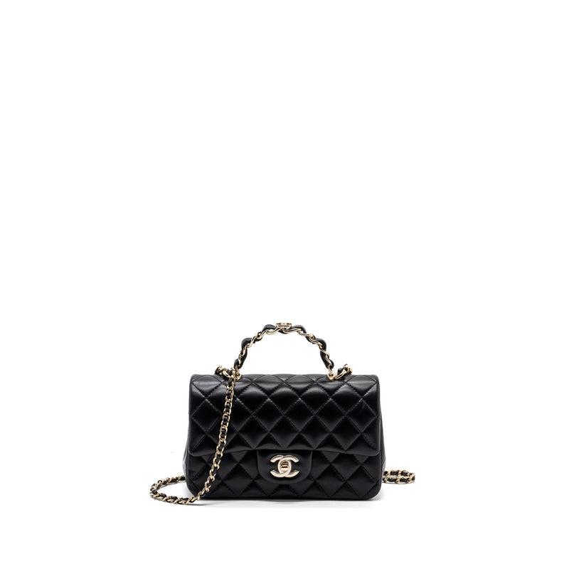 Chanel Mini Flap Bag Top Handle Lambskin Black Champagne Hardware - Luxury  Shopping