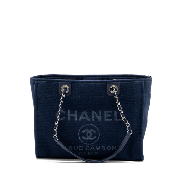 Chanel Deauville Tote Bag Canvas Navy SHW (microchip)