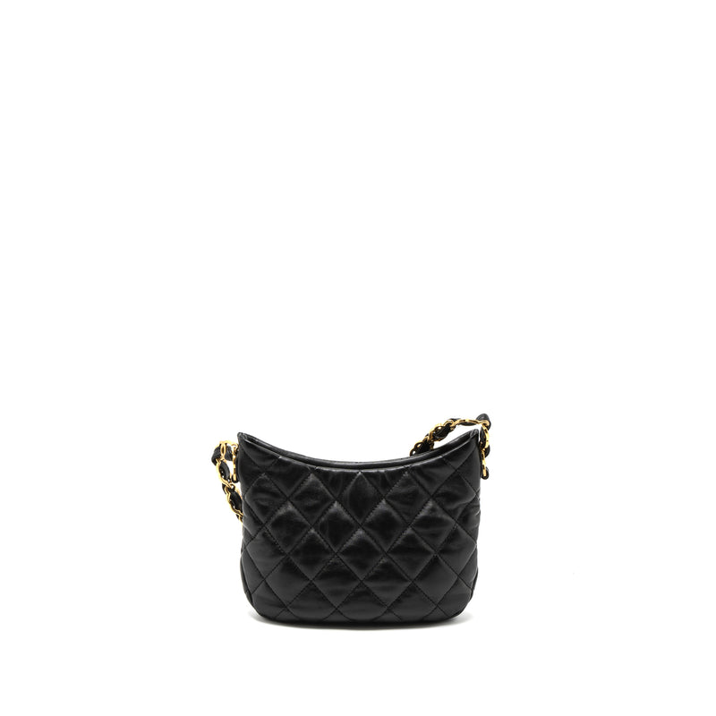 Chanel 22K Hobo Shoulder Bag Lambskin Black Brushed GHW (Microchip)