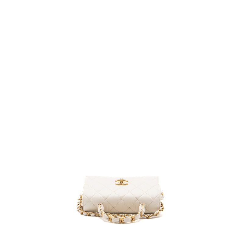 Chanel Top Handle Flap Bag Lambskin White Brush GHW