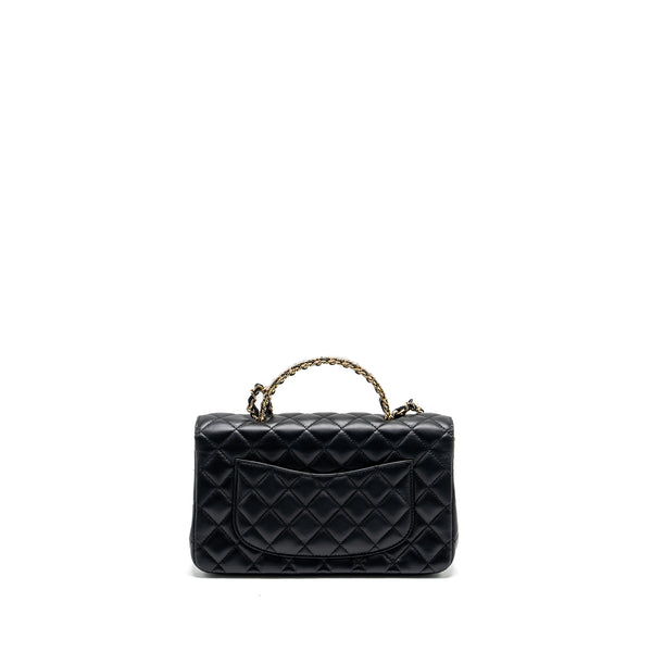 Chanel Crystal Detailed Top Handle Flap Bag Lambskin Black GHW (Microchip)