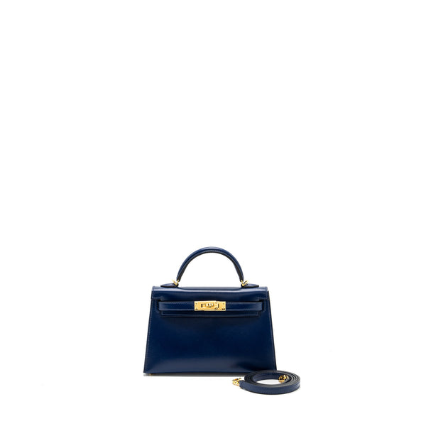 hermes mini kelly II box calfskin blue Saphir GHW stamp U
