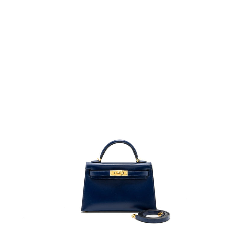 hermes mini kelly II box calfskin blue Saphir GHW stamp U