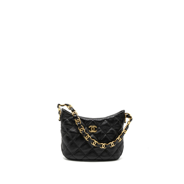 Chanel 22K Hobo Shoulder Bag Lambskin Black Brushed GHW (Microchip)