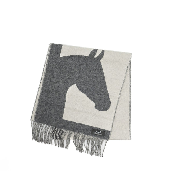Hermes Casque Love Story Muffler Cashmere Gris Clair/ Ivoire