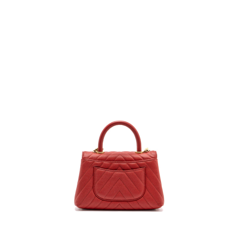 Chanel Small Coco Handle Chevron Caviar Red Brushed GHW