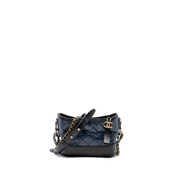 Chanel small gabrielle hobo bag calfskin blue / black multicolor hardware