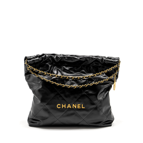 Chanel Medium 22 Bag Shiny Calfskin Black GHW (microchip)