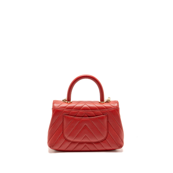 Chanel Small Coco Handle Chevron Caviar Red GHW