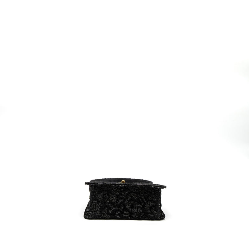 Chanel Vintage Double Sided Tumlock Handbag Laced Satin Black GHW
