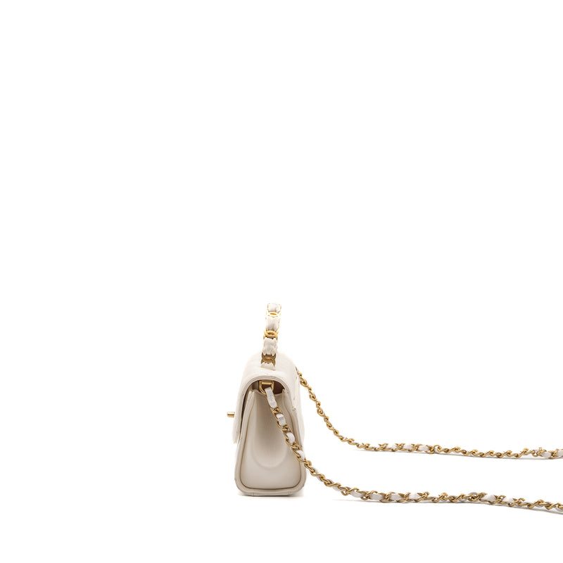 Chanel Top Handle Flap Bag Lambskin White Brush GHW