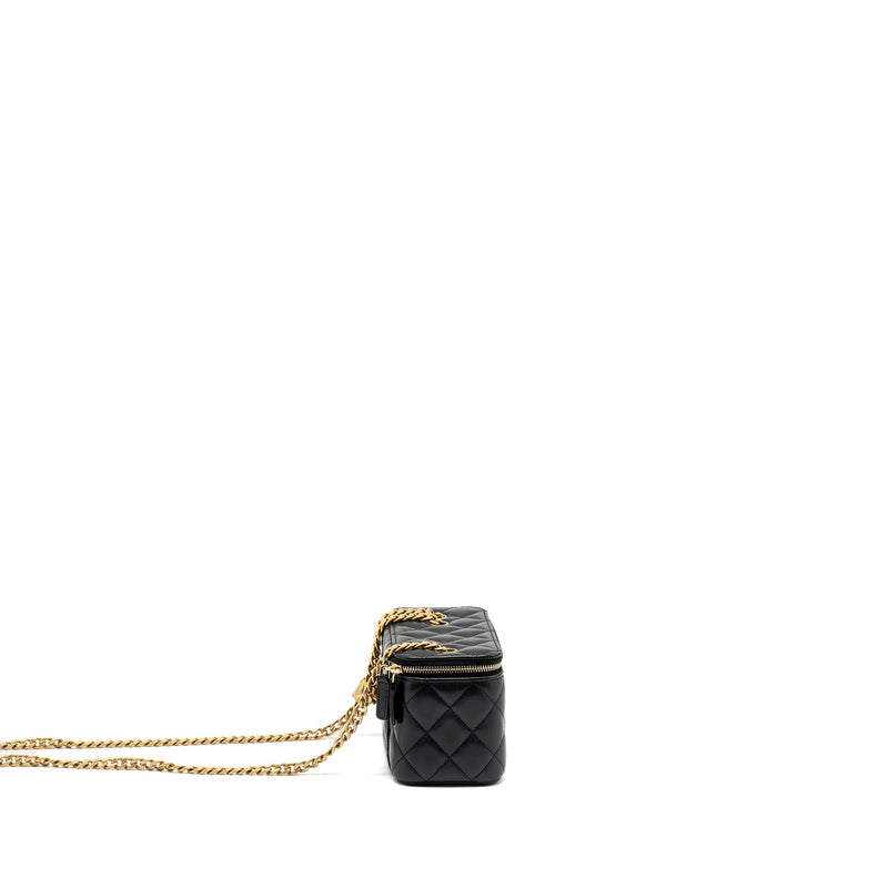 Chanel 22K Gold Pillar long vanity with adjustable chain lambskin black GHW (microchip)