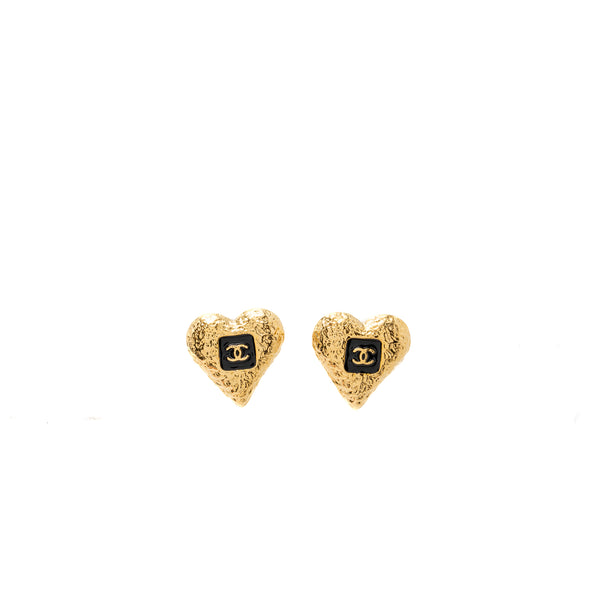 Chanel heart and CC logo earrings black / gold tone