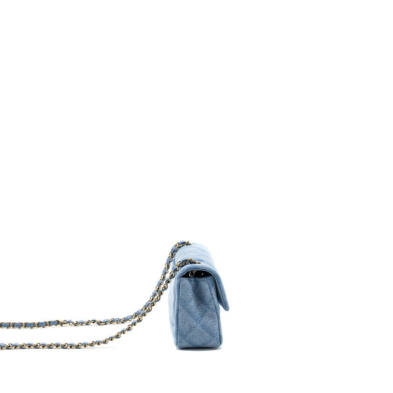 Chanel 22B Mini Rectangular Flap Bag Denim Light Blue LGHW (microchip)