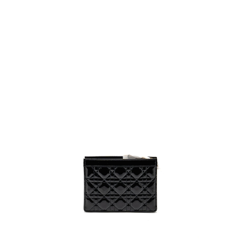 Dior Caro Pouch with Chain Patent Calfskin Black GHW