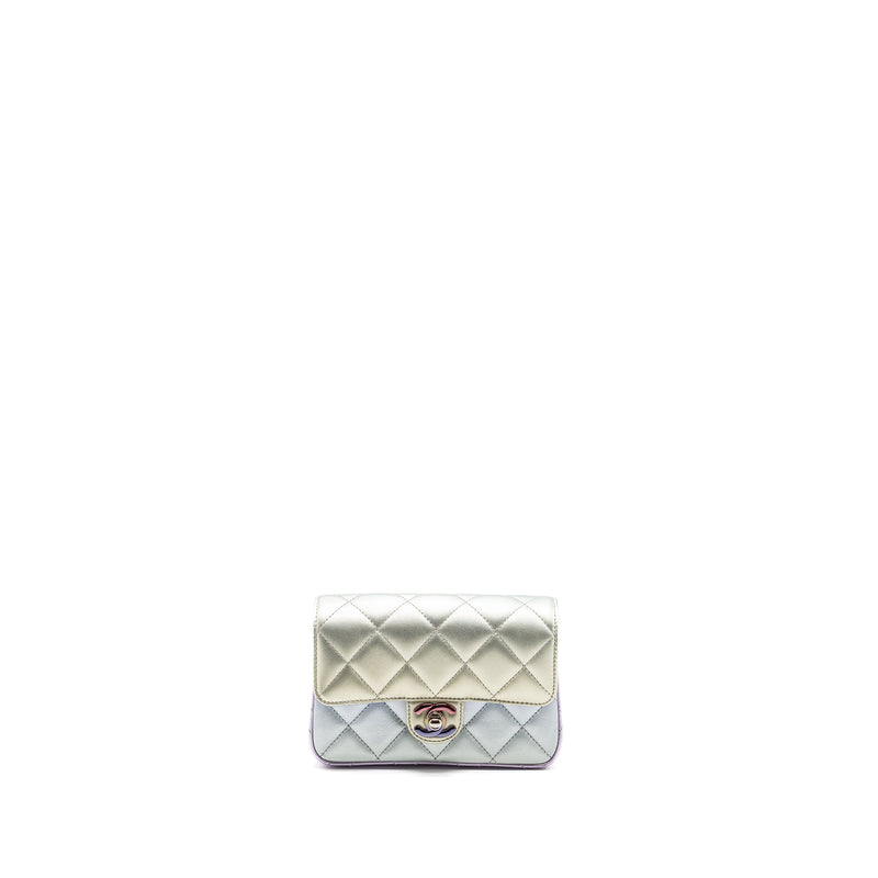 Chanel Clutch Calfskin Iridescent Multicolour with Multicolour and Silver Hardware (Microchip)