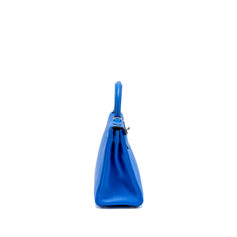 Hermes Kelly 28 Clemence Blue Hydra SHW Stamp Square P