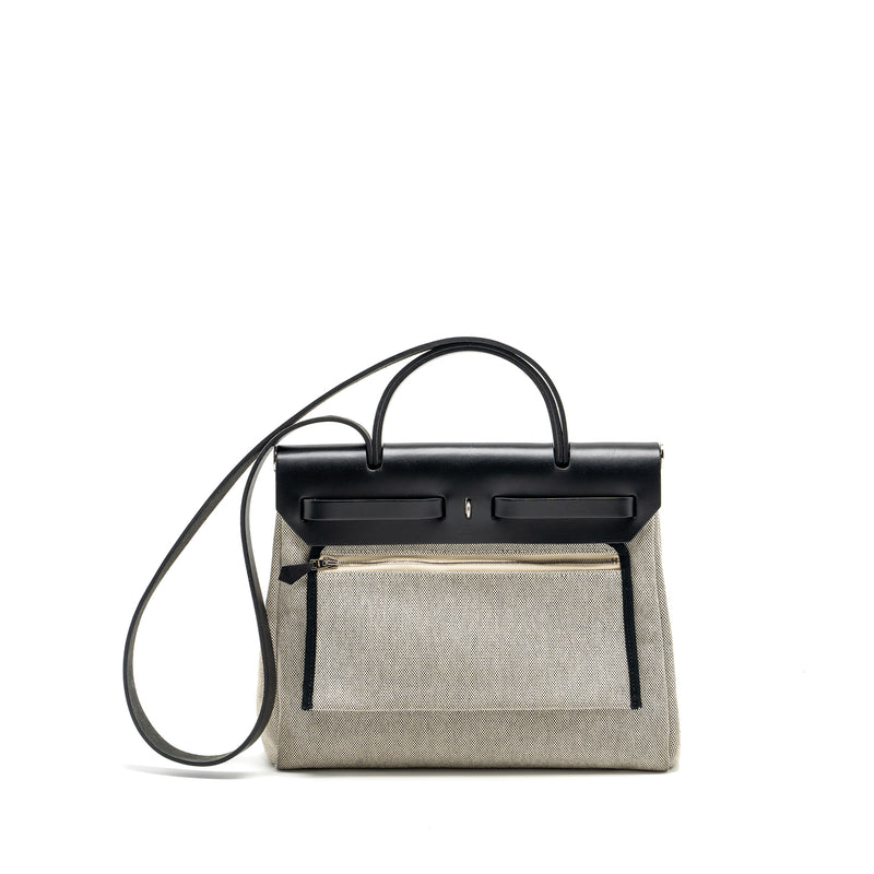 Hermes Herbag 31 Zip Bag Canvas/Hunter Blue Indigo/Ecru-Noir/Noir SHW Stamp D