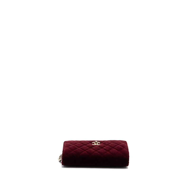 Chanel Crystal Pearl Crush Wallet On Chain Velvet Burgundy LGHW