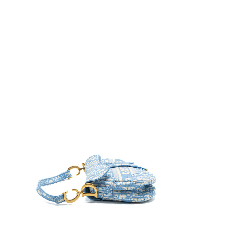 DIOR medium Saddle Bag Oblique Embroidery Light Blue GHW