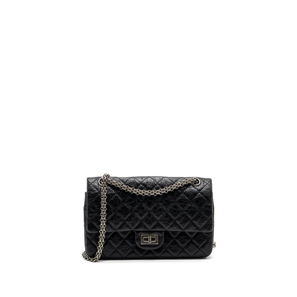 Chanel small 2.55 reissue flap bag aged calfskin black ruthenium SHW