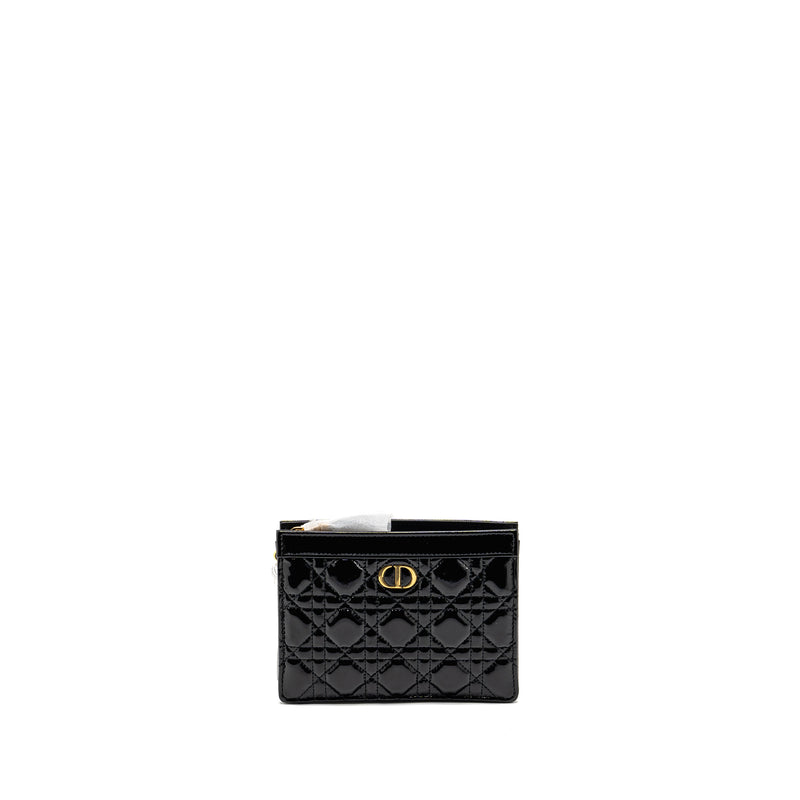 Dior Caro Pouch with Chain Patent Calfskin Black GHW