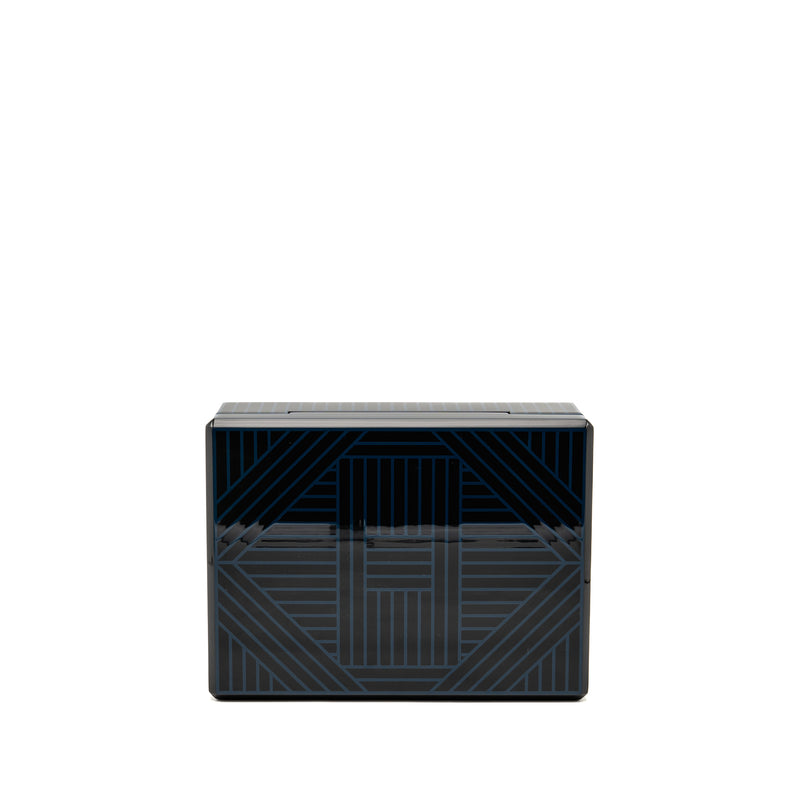 Hermes Facettes Lion Watch Box Lacquered Wood with laser engraving/Velvet Lambskin Blue Ocean