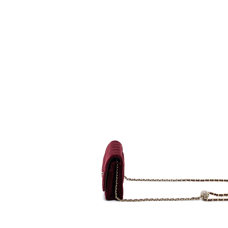 Chanel Crystal Pearl Crush Wallet On Chain Velvet Burgundy LGHW