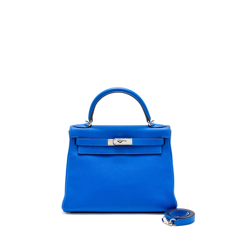 Hermes Kelly 28 Clemence Blue Hydra SHW Stamp Square P