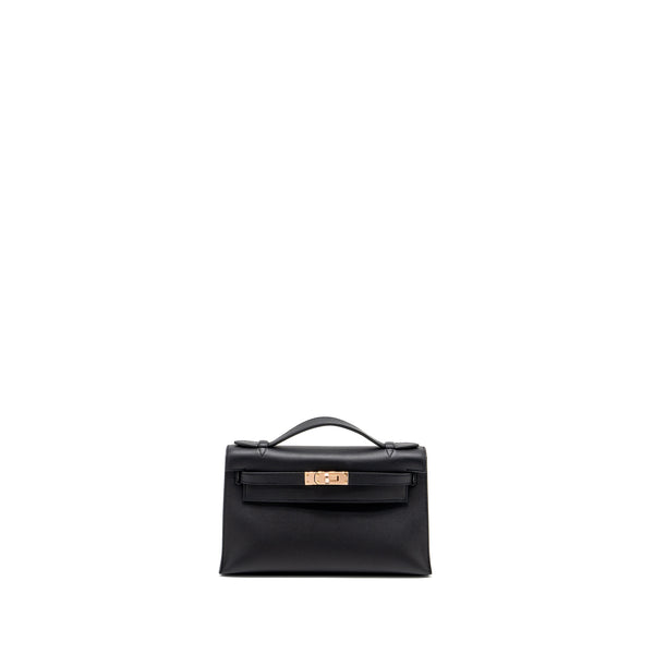 Hermes Kelly Pochette Swift Black RGHW Stamp Z