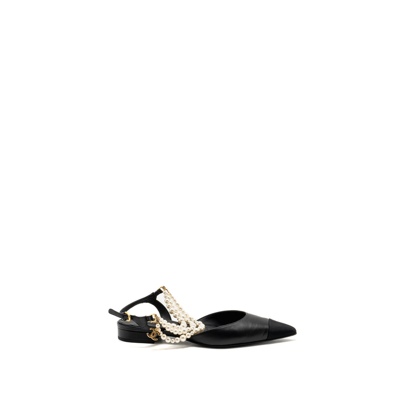 Chanel 22A Size 37.5 Slingback Mules with Pearls Lambskin Black LGHW