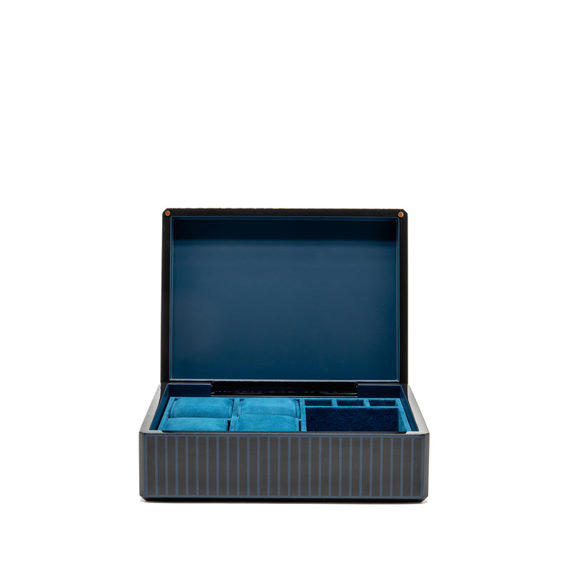 Hermes Facettes Lion Watch Box Lacquered Wood with laser engraving/Velvet Lambskin Blue Ocean