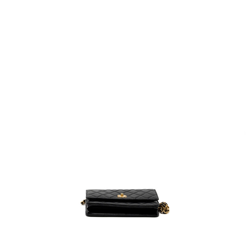 Chanel 22S Pearl Crush Wallet on Chain Lambskin Black Brushed GHW (Microchip)