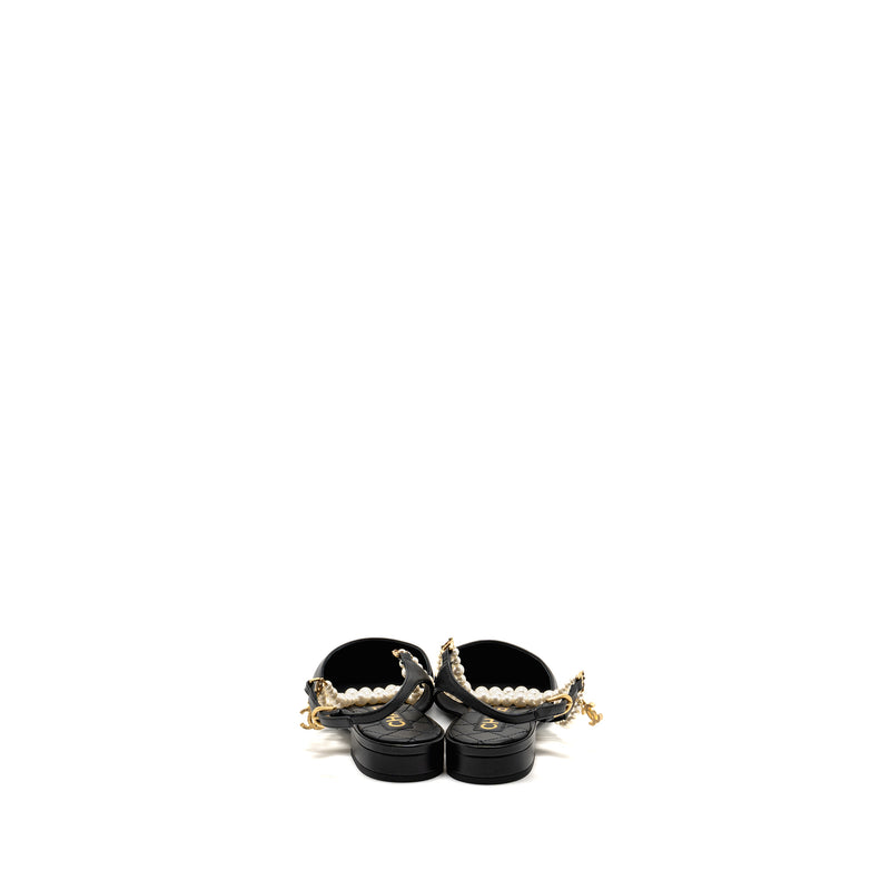 Chanel 22A Size 37.5 Slingback Mules with Pearls Lambskin Black LGHW