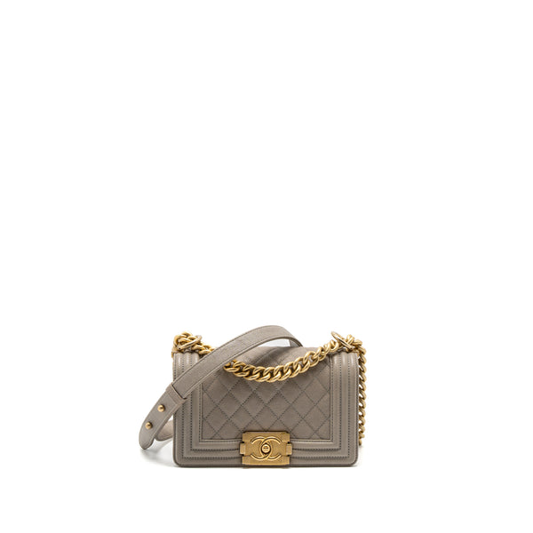 Chanel Small Boy Bag Caviar Light Grey GHW
