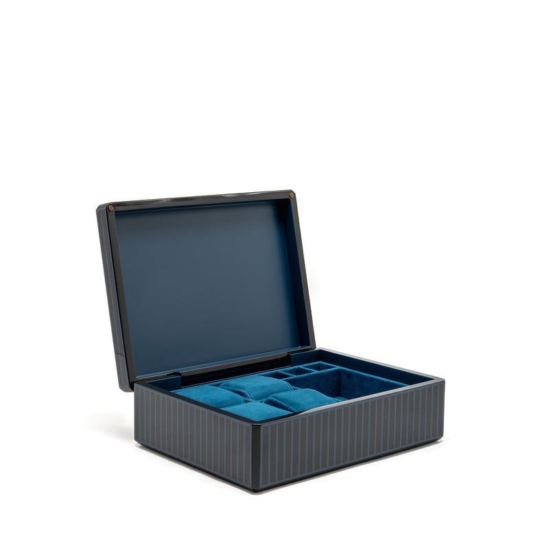 Hermes Facettes Lion Watch Box Lacquered Wood with laser engraving/Velvet Lambskin Blue Ocean