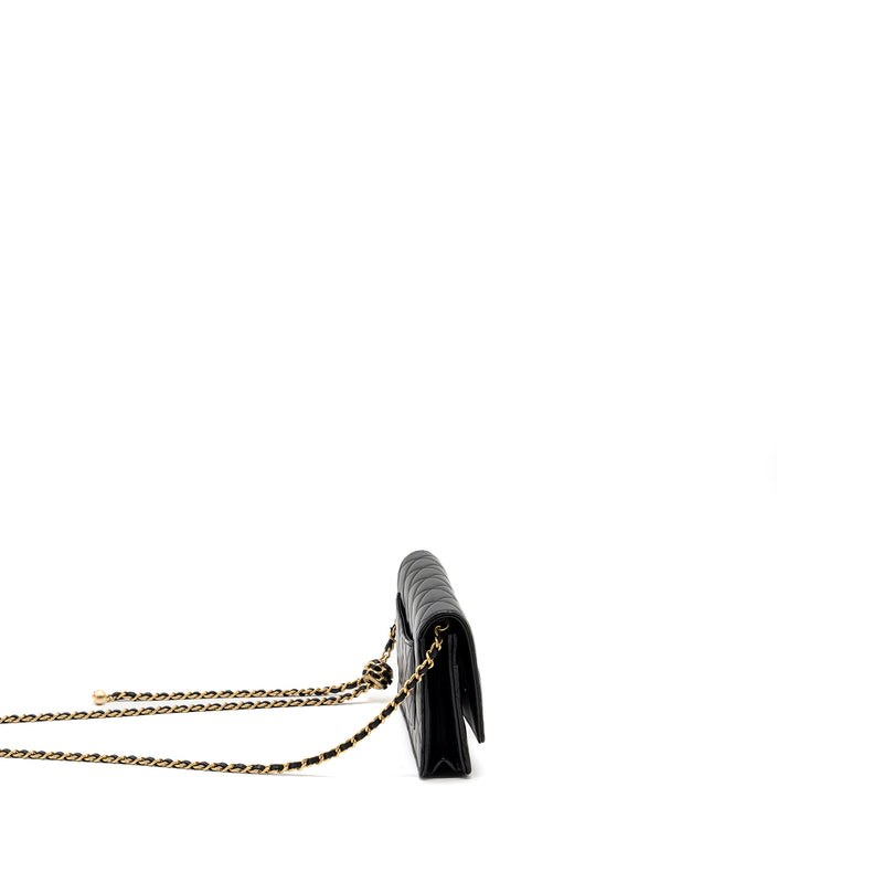 Chanel 22S Pearl Crush Wallet on Chain Lambskin Black Brushed GHW (Microchip)