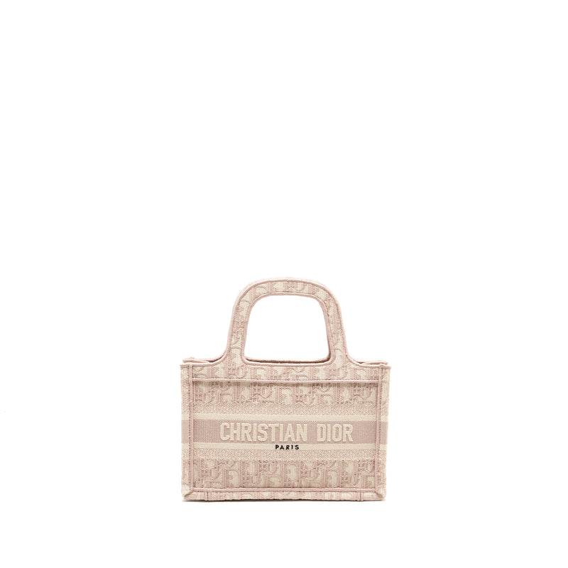 Dior Mini Book Tote Oblique Embroidery Pink