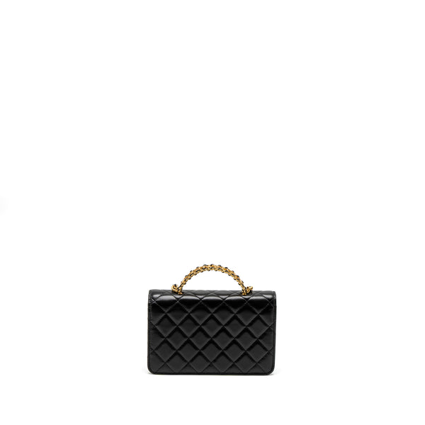 Chanel Detail Top Handle Wallet On Chain Lambskin Black Brushed GHW (Microchip)
