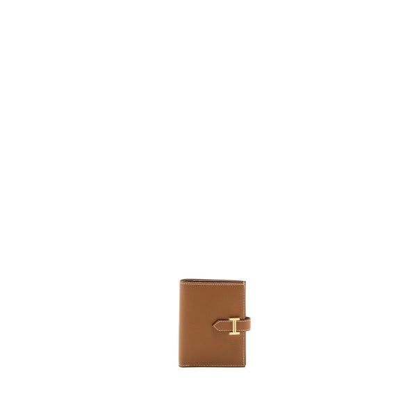 Hermes Bearn Compact Wallet Epsom Gold GHW Stamp Z