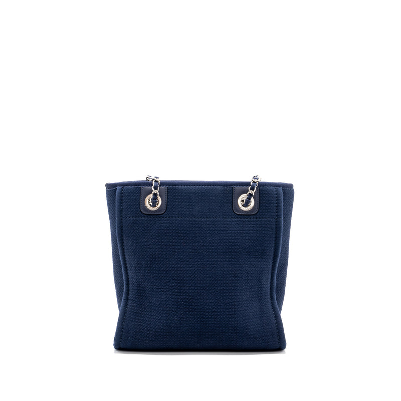 CHANEL SMALL DEAUVILLE TOTE BAG CANVAS NAVY SHW (Microchip)
