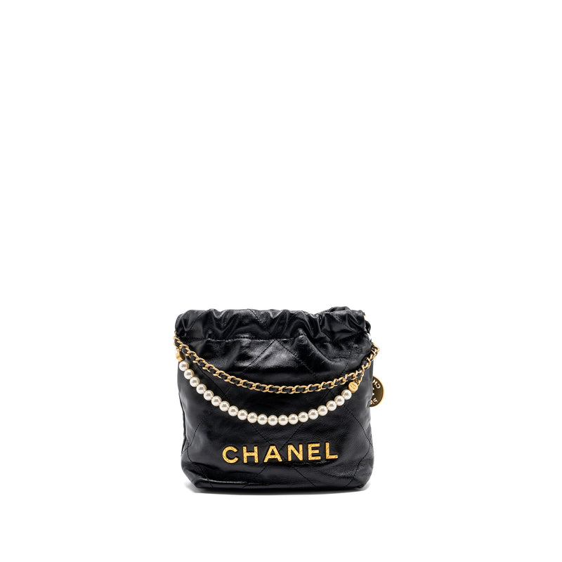 Chanel 23s Mini 22 Bag With Pearl Shiny Calfskin GHW (Microchip)