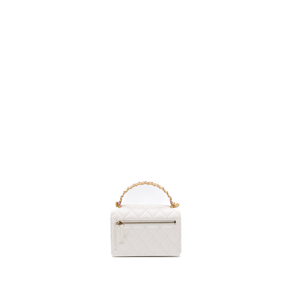 Chanel 23P detailed top handle mini wallet with chain calfskin white / multi color brushed GHW (microchip)