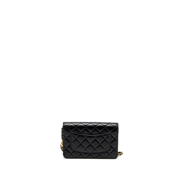 Chanel 22S Pearl Crush Wallet on Chain Lambskin Black Brushed GHW (Microchip)
